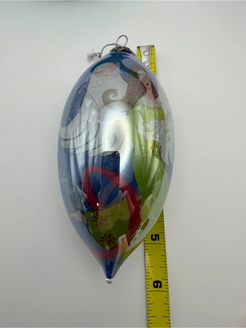Pier 1 Angel Teardrop 2006 Hand Painted Li Bien Glass Christmas Ornament in Box